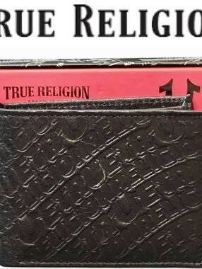 True Religion Willie Embossed Logo Monogram Bifold Wallet- Black